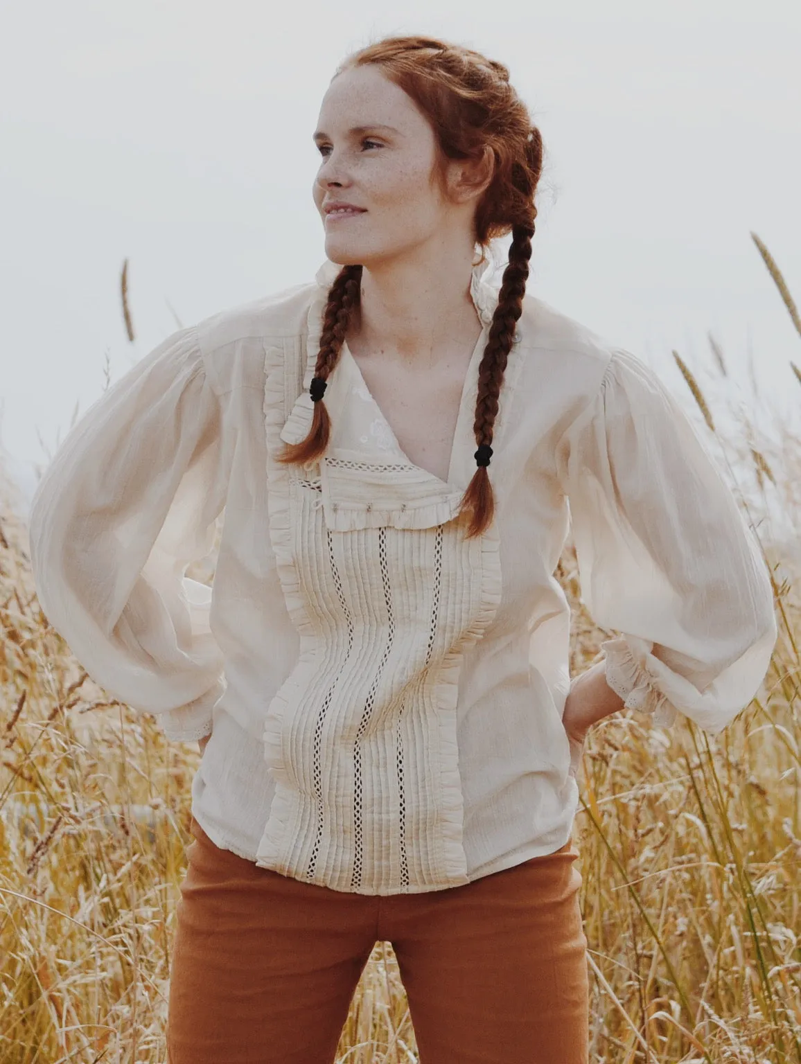 100% RECYCLED COTTON - PAULINA BLOUSE ANTIQUE WHITE
