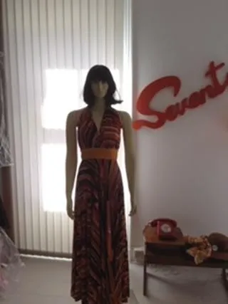 1970's Vintage Multicoloured Halterneck Maxi Dress - TO HIRE