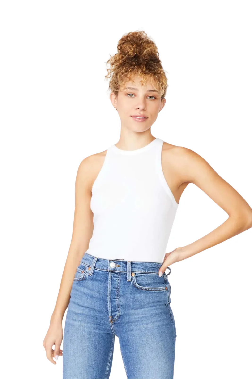2x1 Rib High-Neck Tank, White