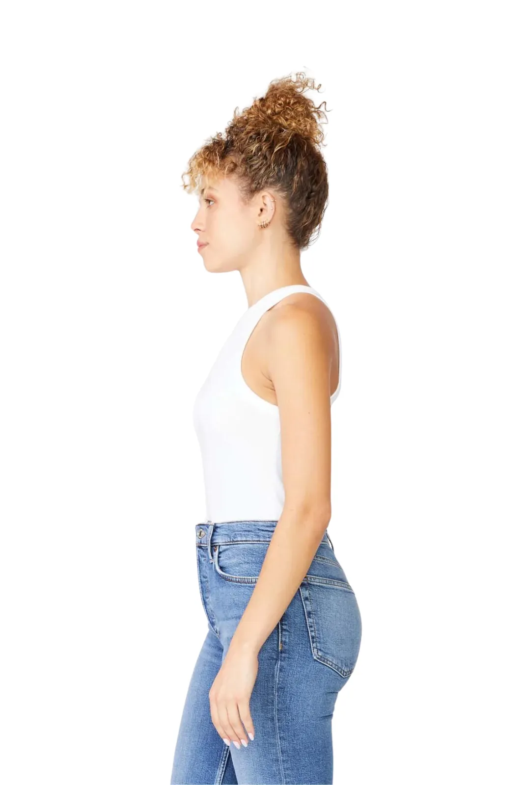 2x1 Rib High-Neck Tank, White