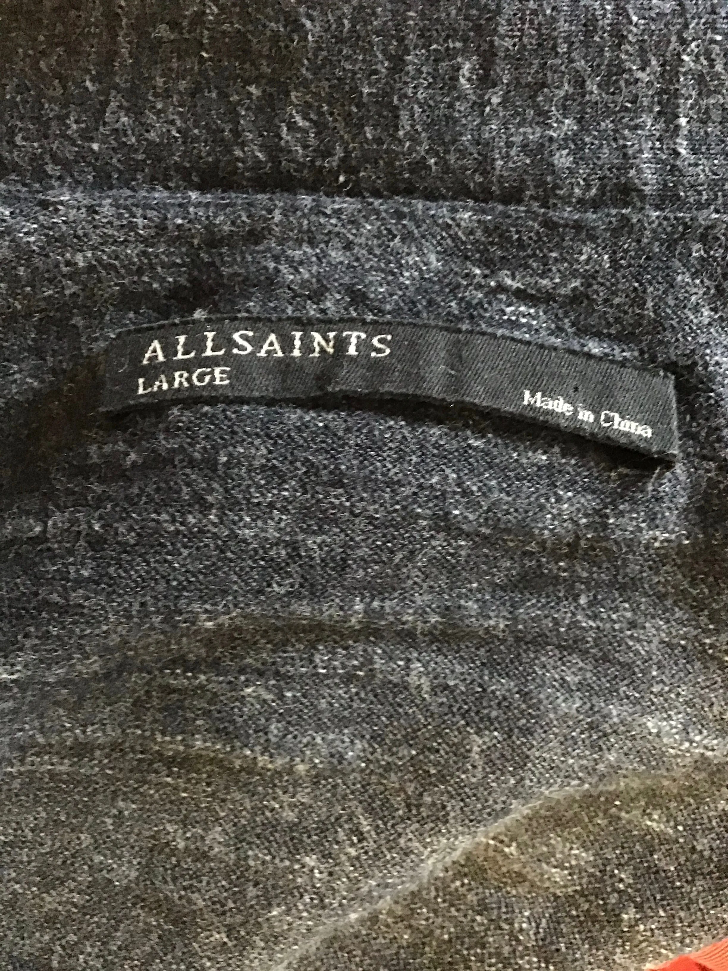 ALL SAINTS CHARCOAL GREY KNIT SHORT SLEEVE DRAWSTRING TIE GILET SIZE L