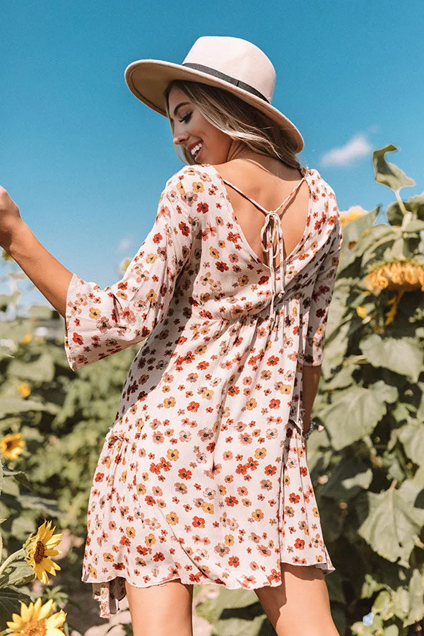 Autumn And Apple Cider Floral Shift Dress In Taupe