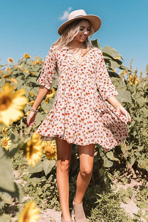 Autumn And Apple Cider Floral Shift Dress In Taupe