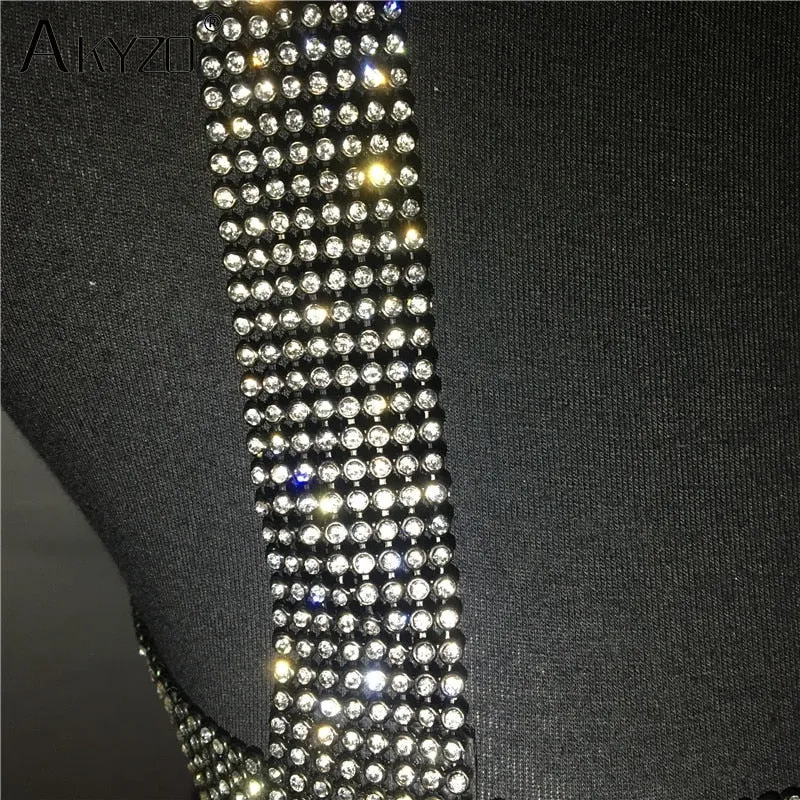 Backless Rhinestone Metal Crystal Diamonds Sequined Night Club Party Wear Crop Top
