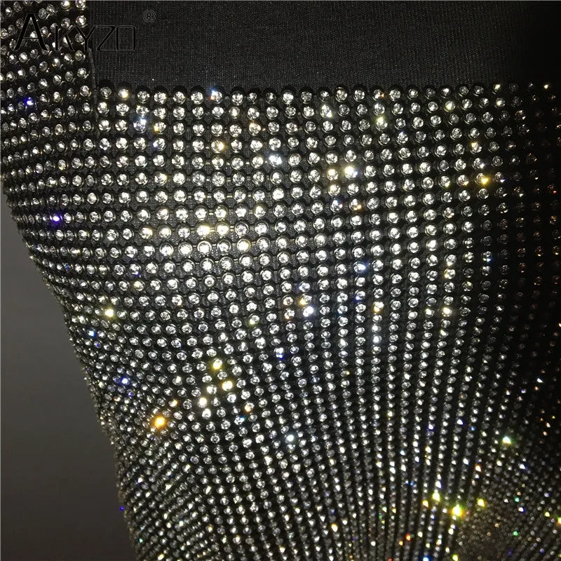 Backless Rhinestone Metal Crystal Diamonds Sequined Night Club Party Wear Crop Top