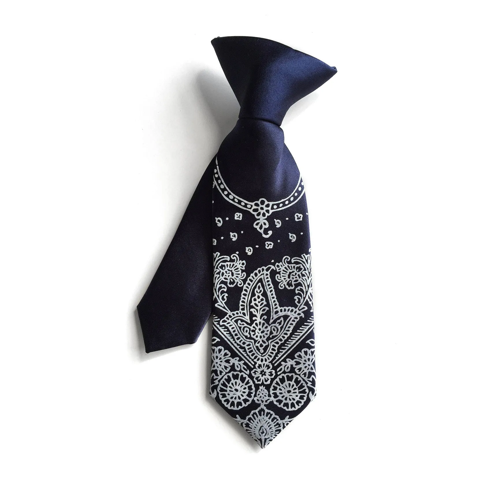 Bandana Print kids tie. Boys clip-on paisley necktie.