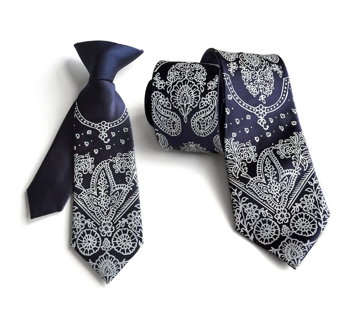 Bandana Print kids tie. Boys clip-on paisley necktie.