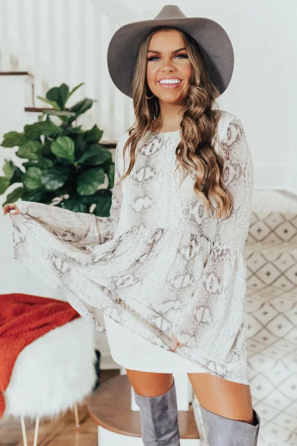 Best In Show Snake Print Babydoll Dress In Stone