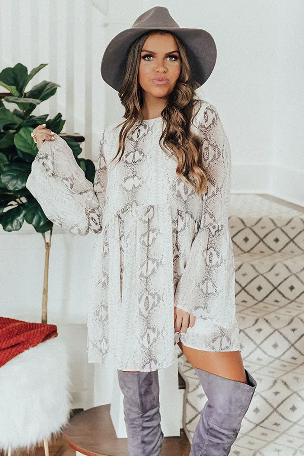 Best In Show Snake Print Babydoll Dress In Stone
