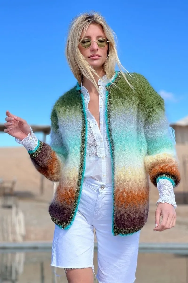 CHOCO AND KHAKI TIE&DYE MOHAIR GILET