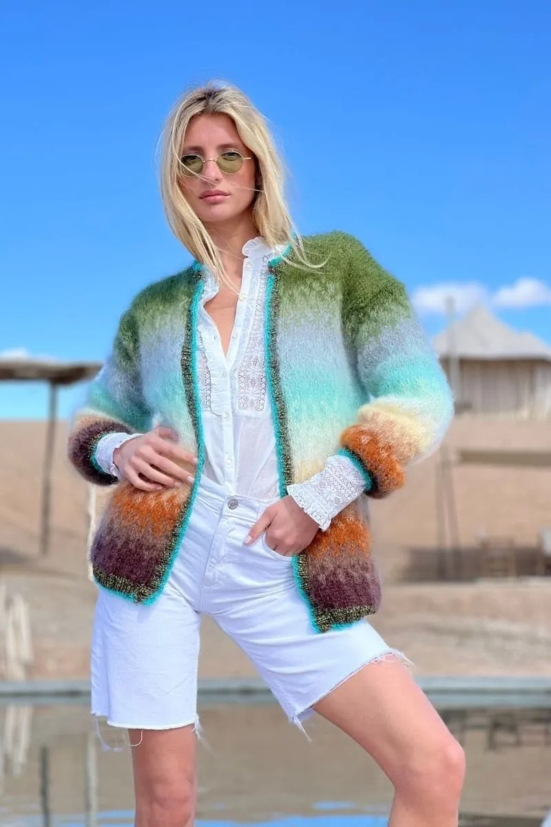 CHOCO AND KHAKI TIE&DYE MOHAIR GILET