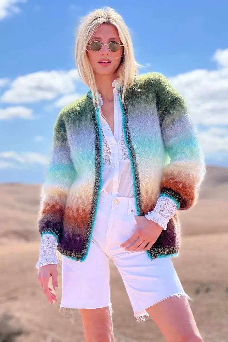CHOCO AND KHAKI TIE&DYE MOHAIR GILET