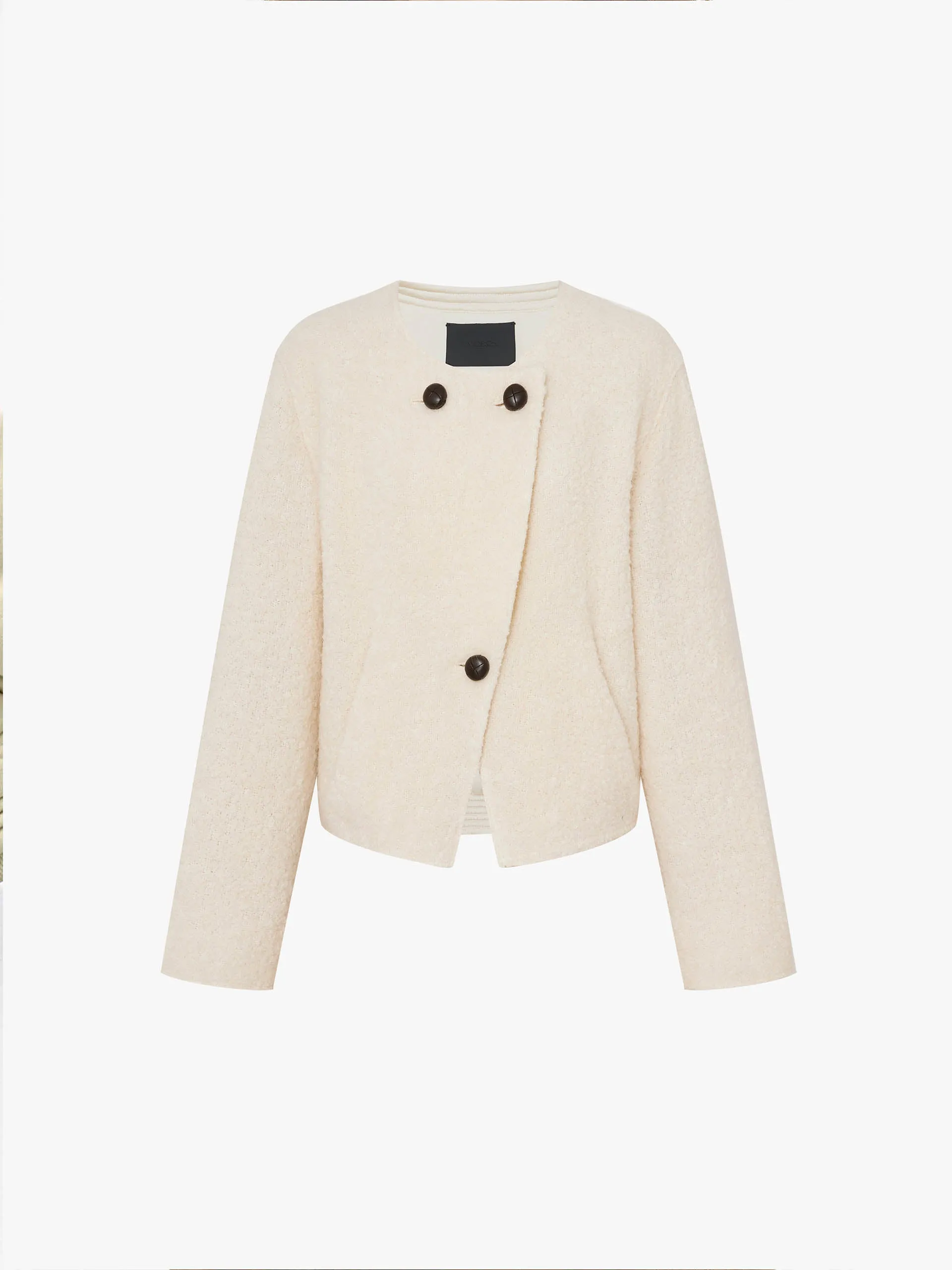Collarless Boucle Knit Coat
