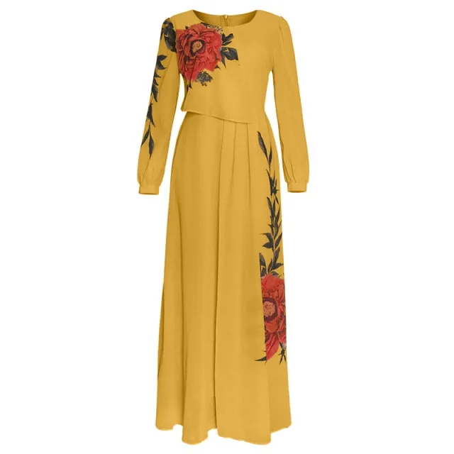Floral Long Sleeve Plus Size Abaya