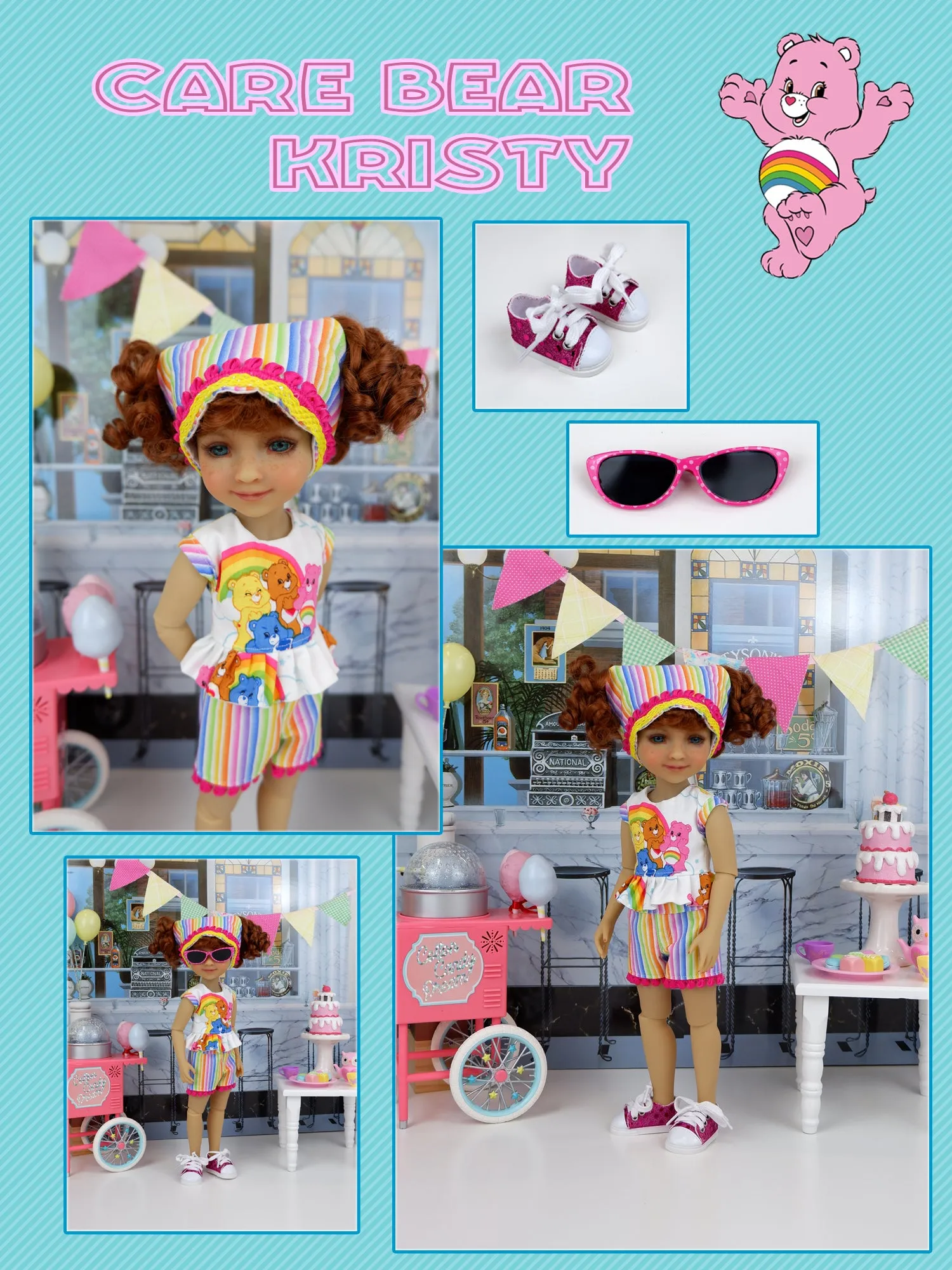 Kristy - custom Care Bear themed Ruby Red Fashion Friend doll & wardrobe