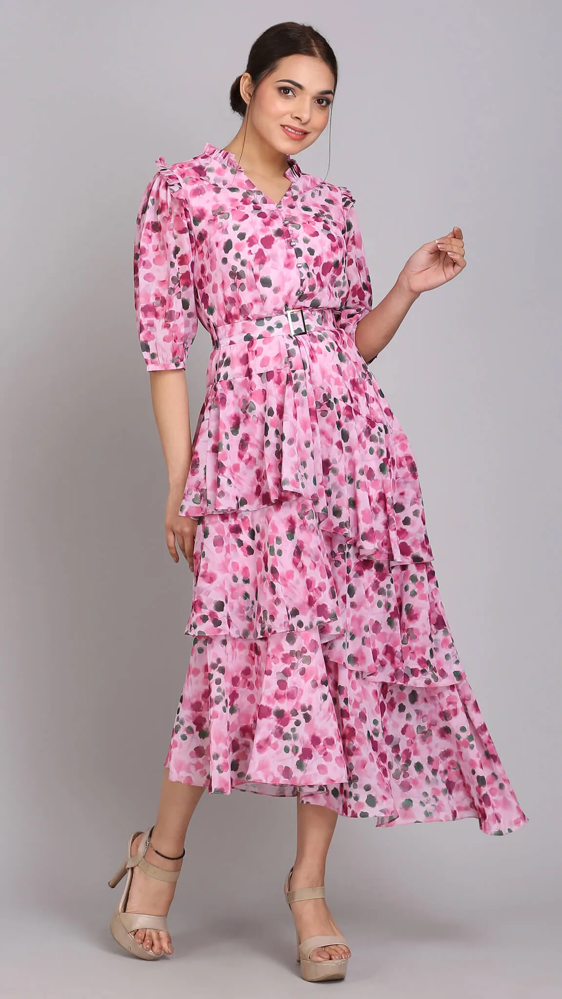 Magenta Floral 3 Layer Up-Down Maxi Dress
