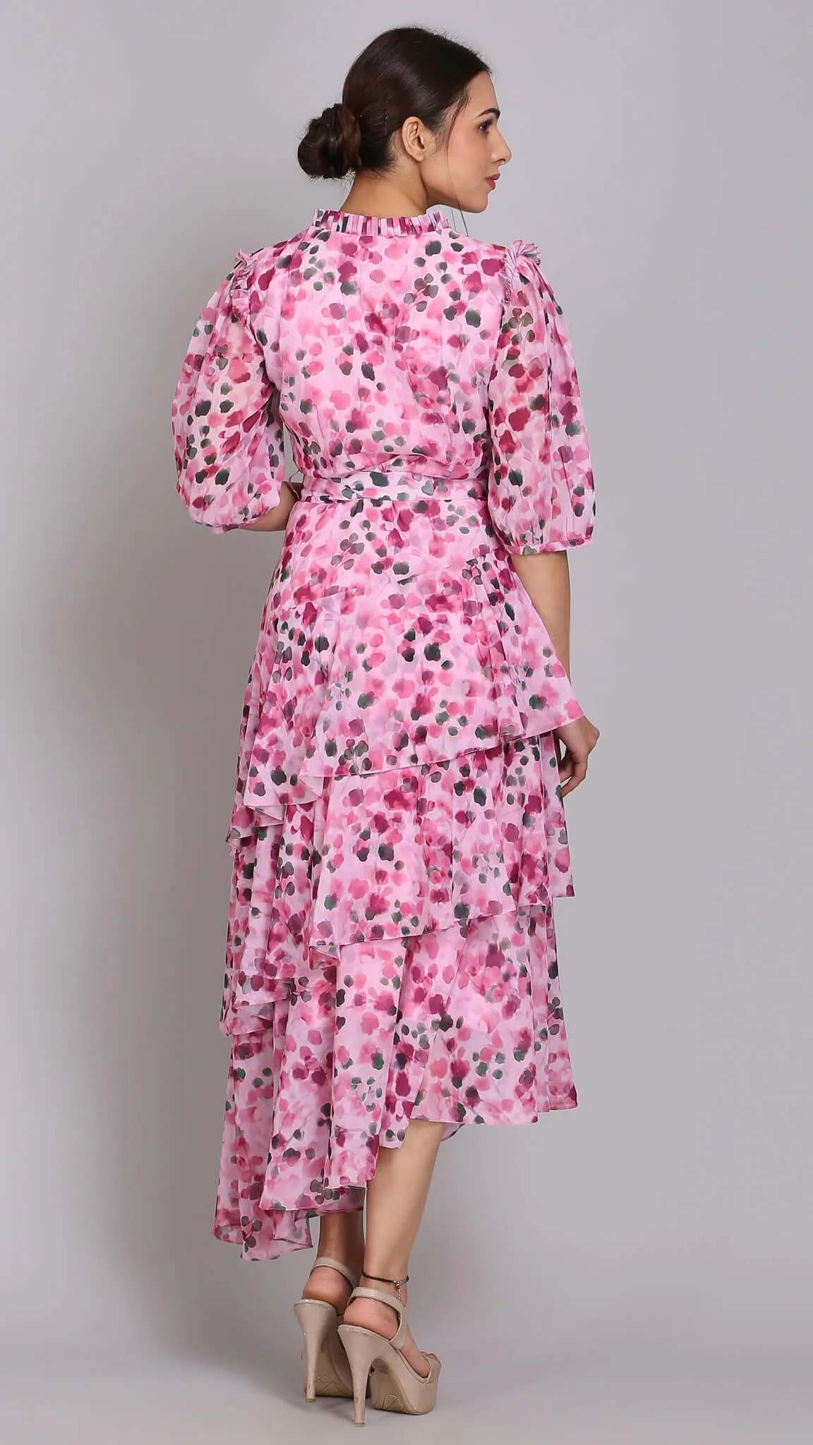 Magenta Floral 3 Layer Up-Down Maxi Dress