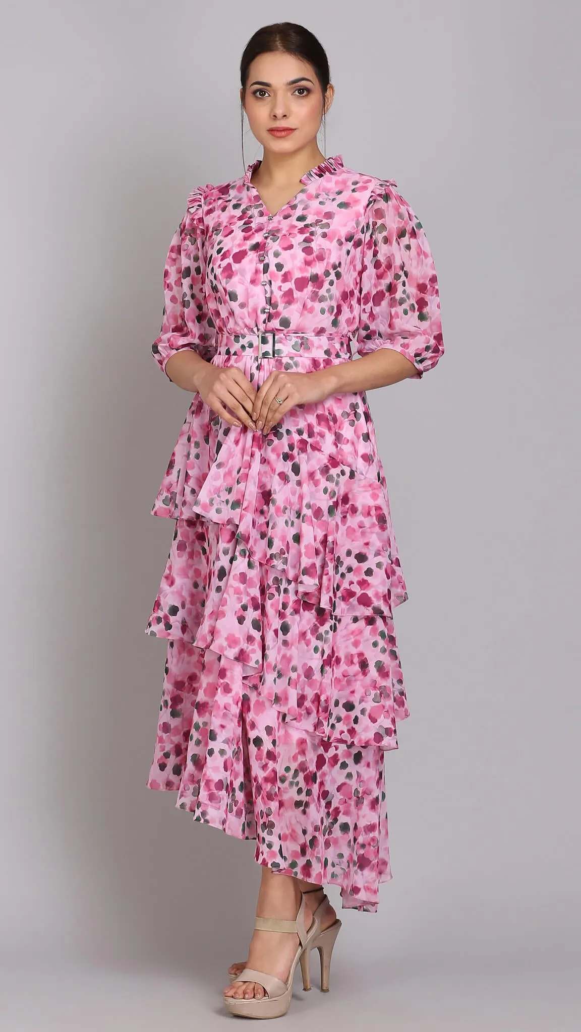 Magenta Floral 3 Layer Up-Down Maxi Dress