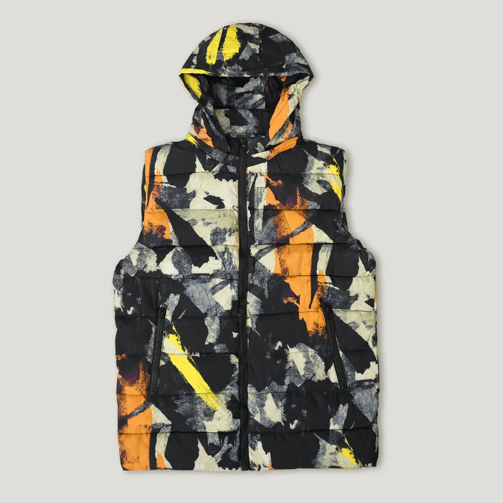 Men's Multi Quartz Army Puffer Body Warmer Hooded Gilet