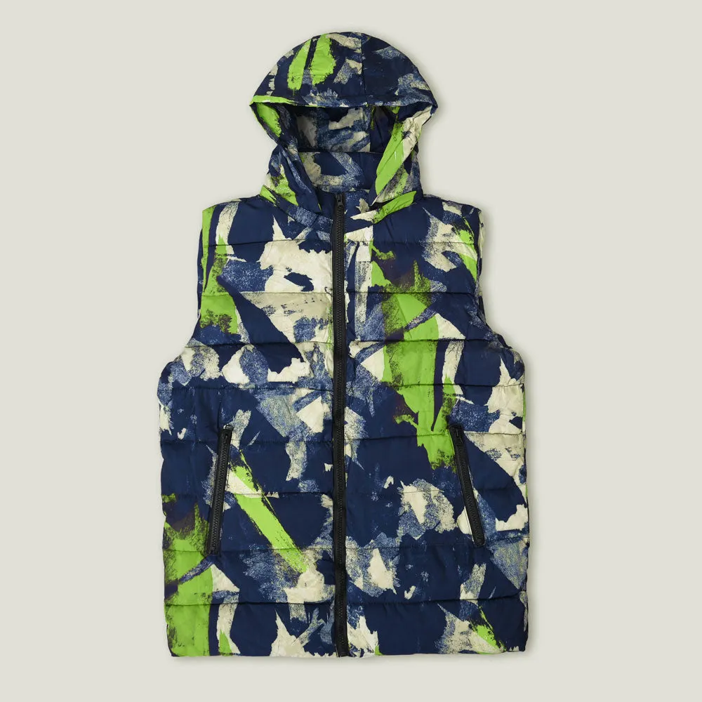 Men's Multi Quartz Army Puffer Body Warmer Hooded Gilet