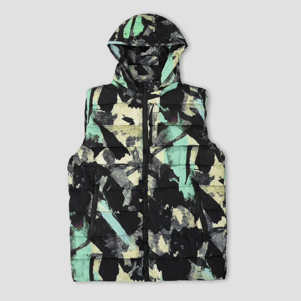 Men's Multi Quartz Army Puffer Body Warmer Hooded Gilet
