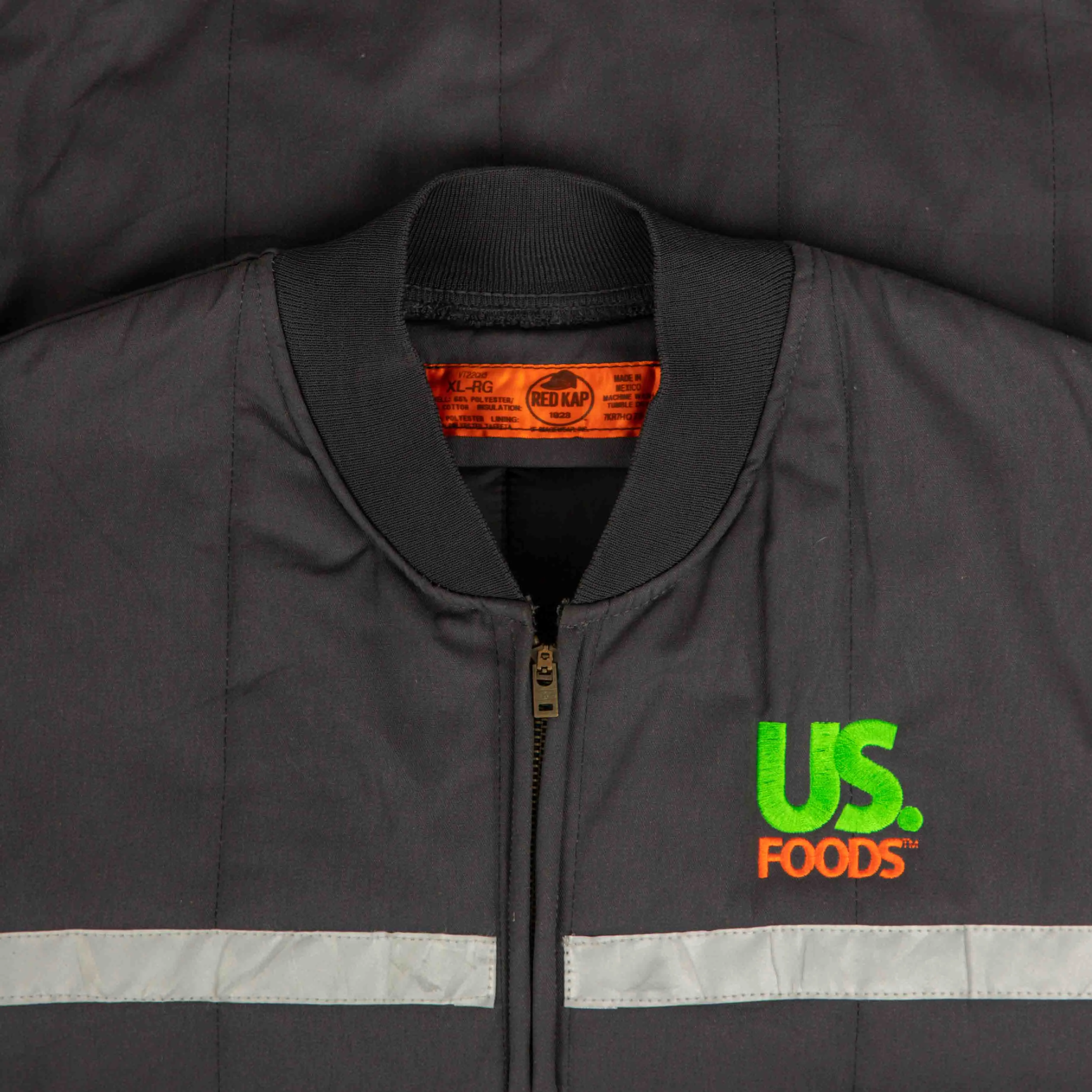 MEN'S VINTAGE RED KAP US FOODS WORKWEAR GILET JACKET - X-LARGE