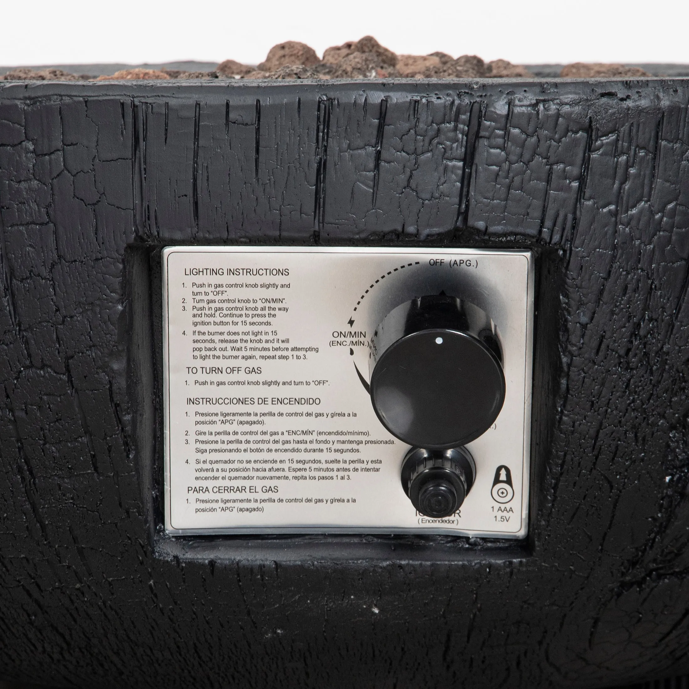 Pizzello FOP-200060 Exterior Faux Stone Propane Fire Pit with Water Proof Cover and Lava Rock
