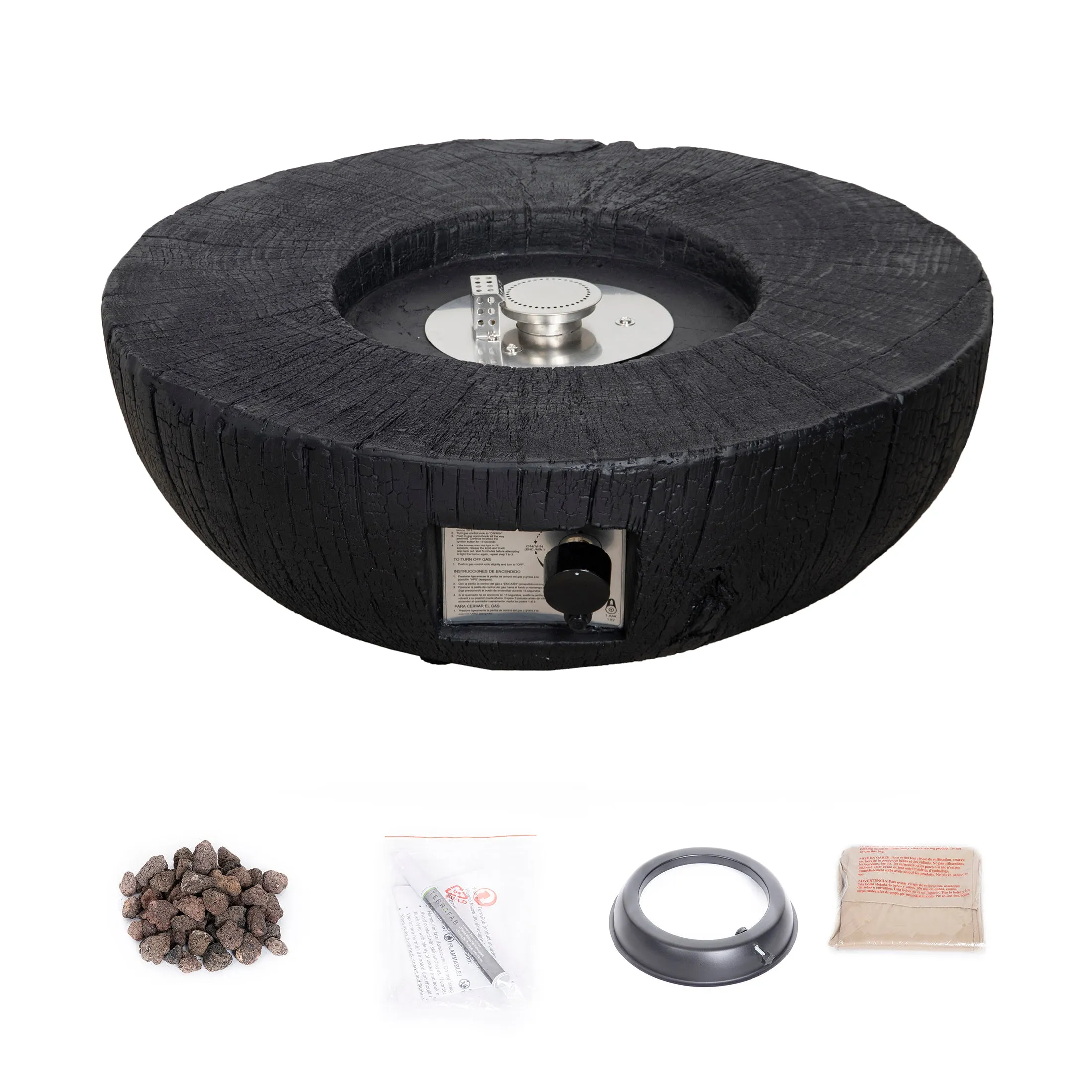 Pizzello FOP-200060 Exterior Faux Stone Propane Fire Pit with Water Proof Cover and Lava Rock