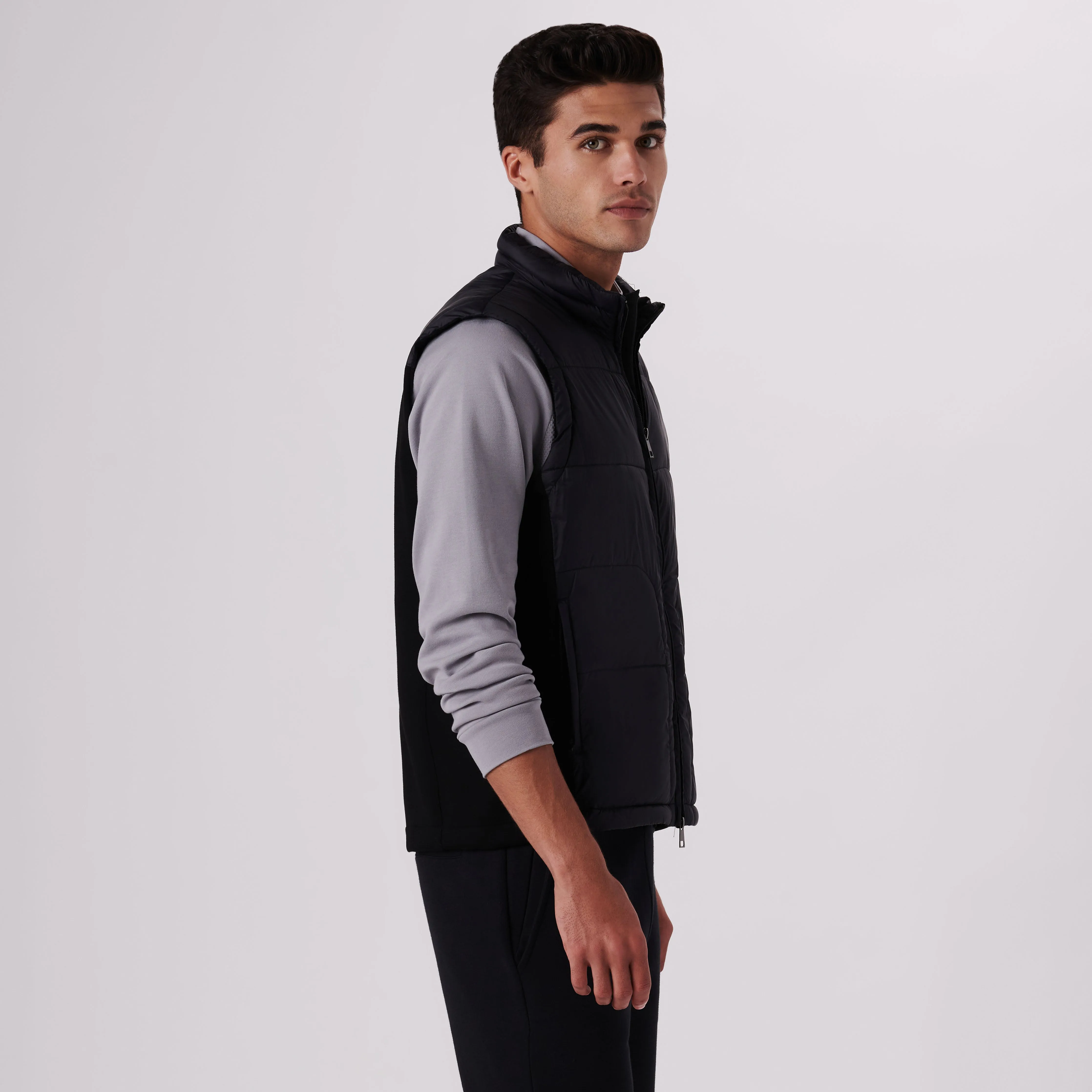 Quilted Vest With Knit Back