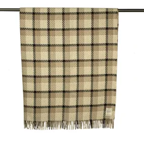"Coorie Doon" throw blanket in coffee, cream, and mocha country plaid lambswool