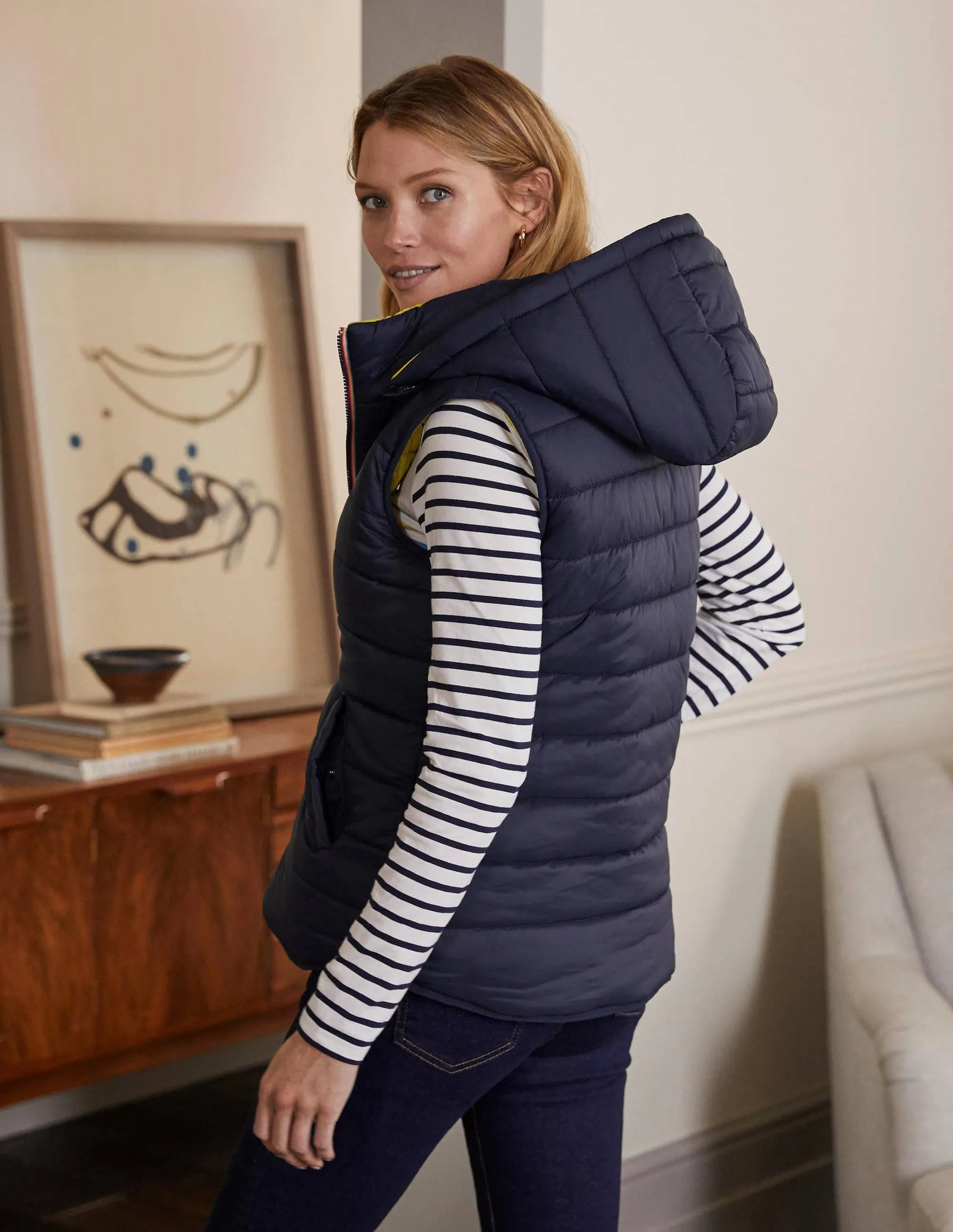Reversible Lightweight Gilet-Navy/Mimosa