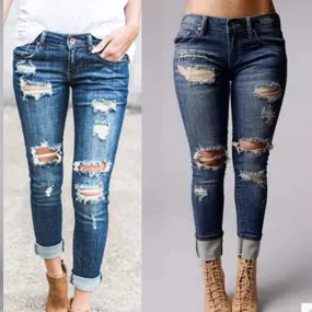 Ripped Slim-Fit Skinny Jeans Blue Pants
