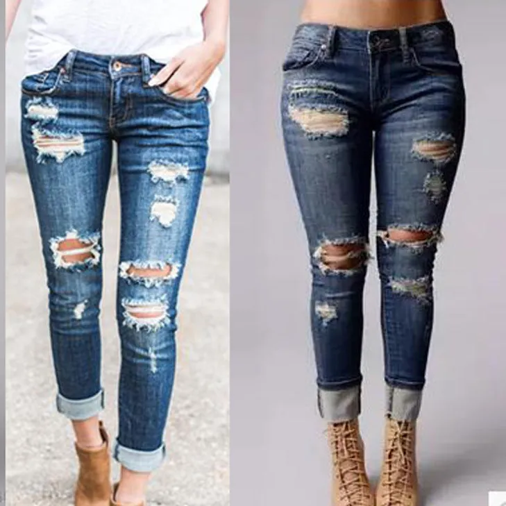 Ripped Slim-Fit Skinny Jeans Blue Pants