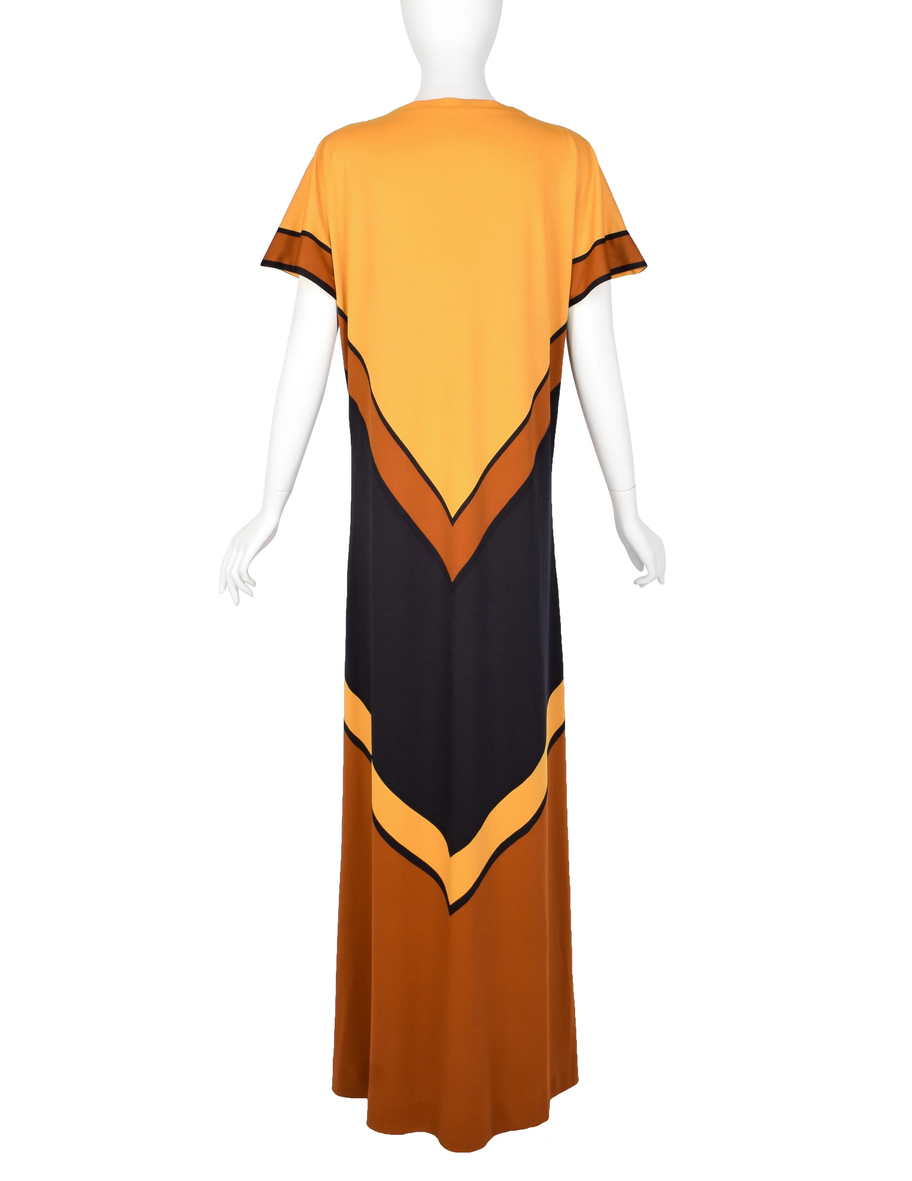Roberta di Camerino Vintage 1978 Orange & Black Chevron Print Maxi Dress