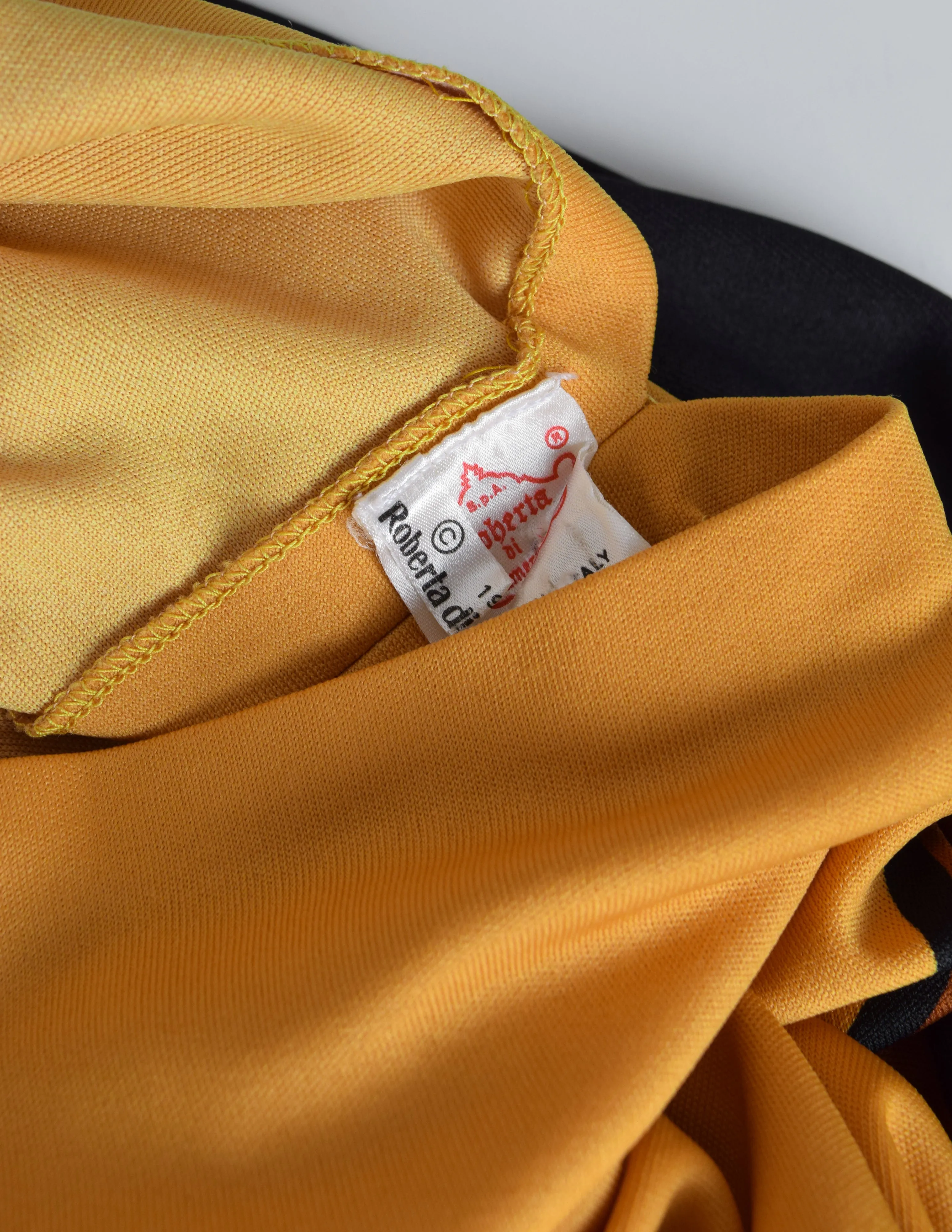 Roberta di Camerino Vintage 1978 Orange & Black Chevron Print Maxi Dress