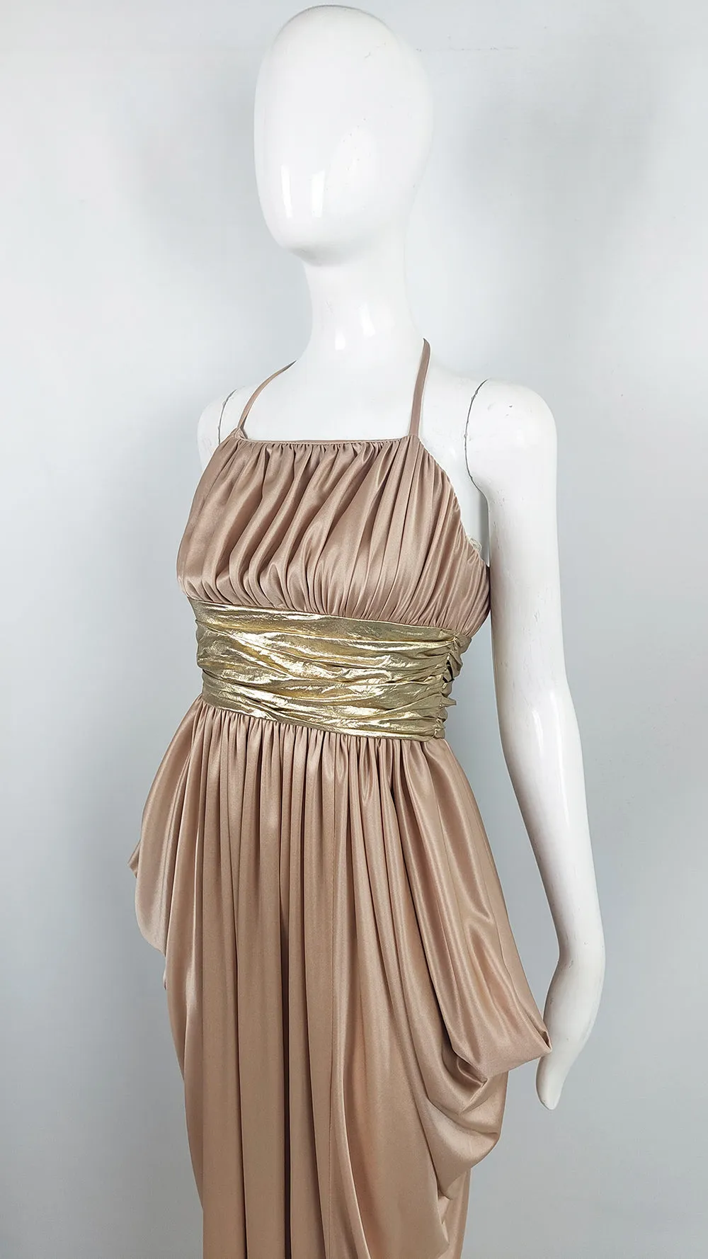 Ronald Joyce Vintage Slinky Draped Grecian Goddess Maxi Evening Dress, 1970s