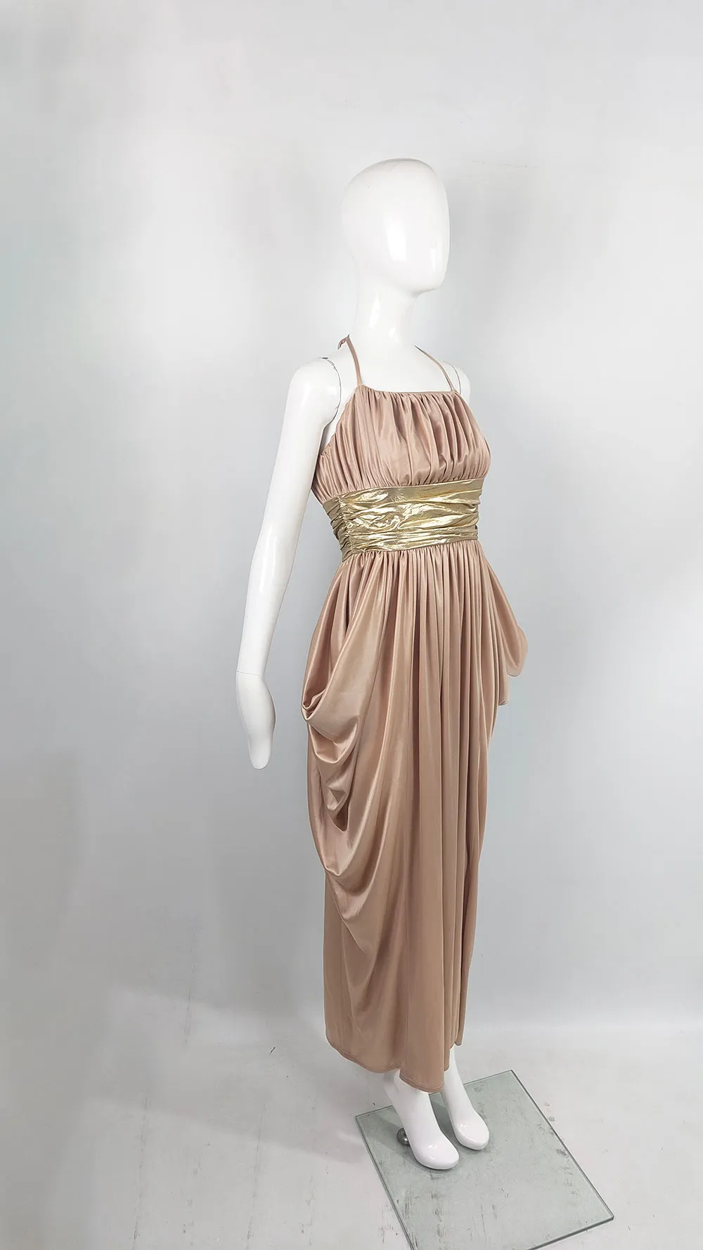 Ronald Joyce Vintage Slinky Draped Grecian Goddess Maxi Evening Dress, 1970s