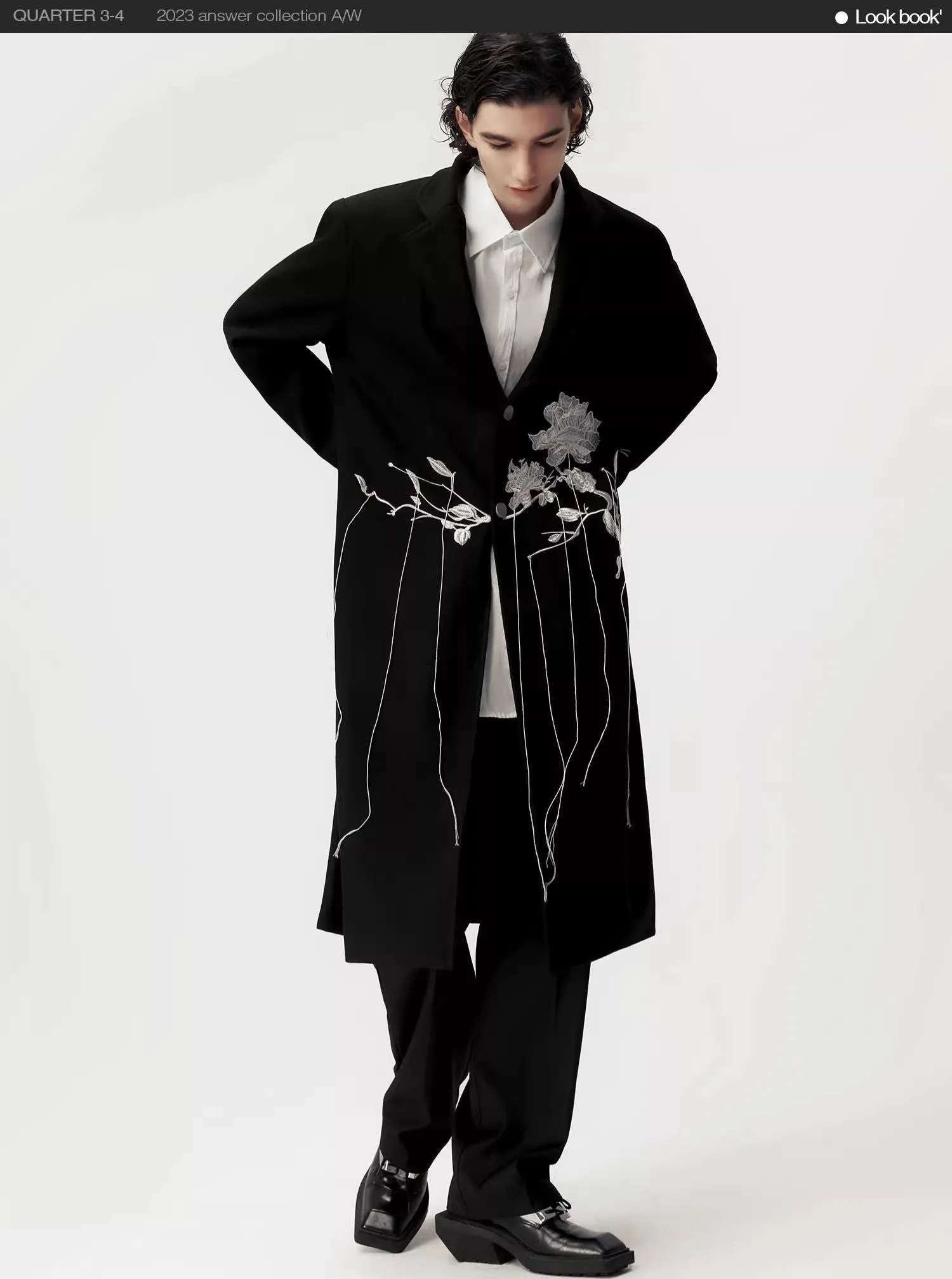 Rose Embroidery Casual Wool Long Coat