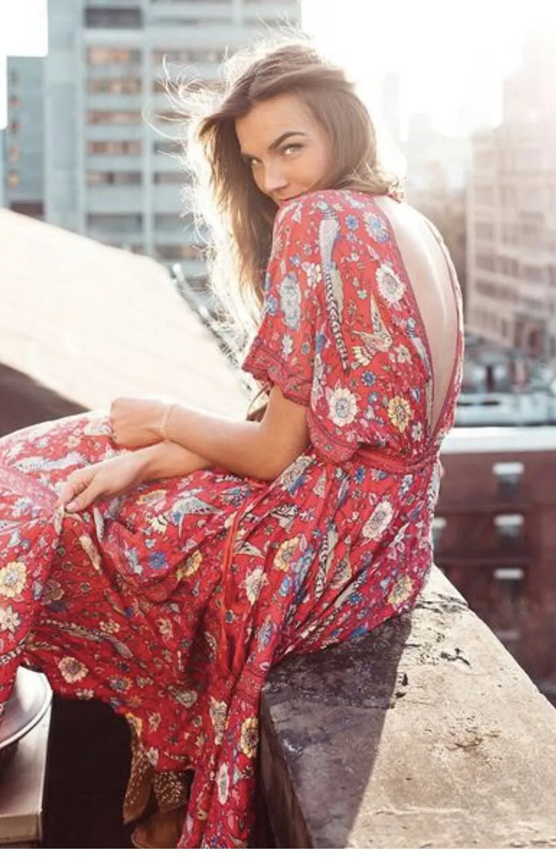 Spell Designs Lovebird Boho Maxi Dress - Red