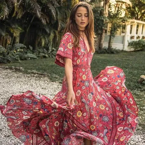 Spell Designs Lovebird Boho Maxi Dress - Red