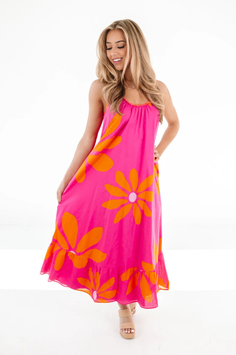 The Maui Braid Strap Midi Dress - Pink
