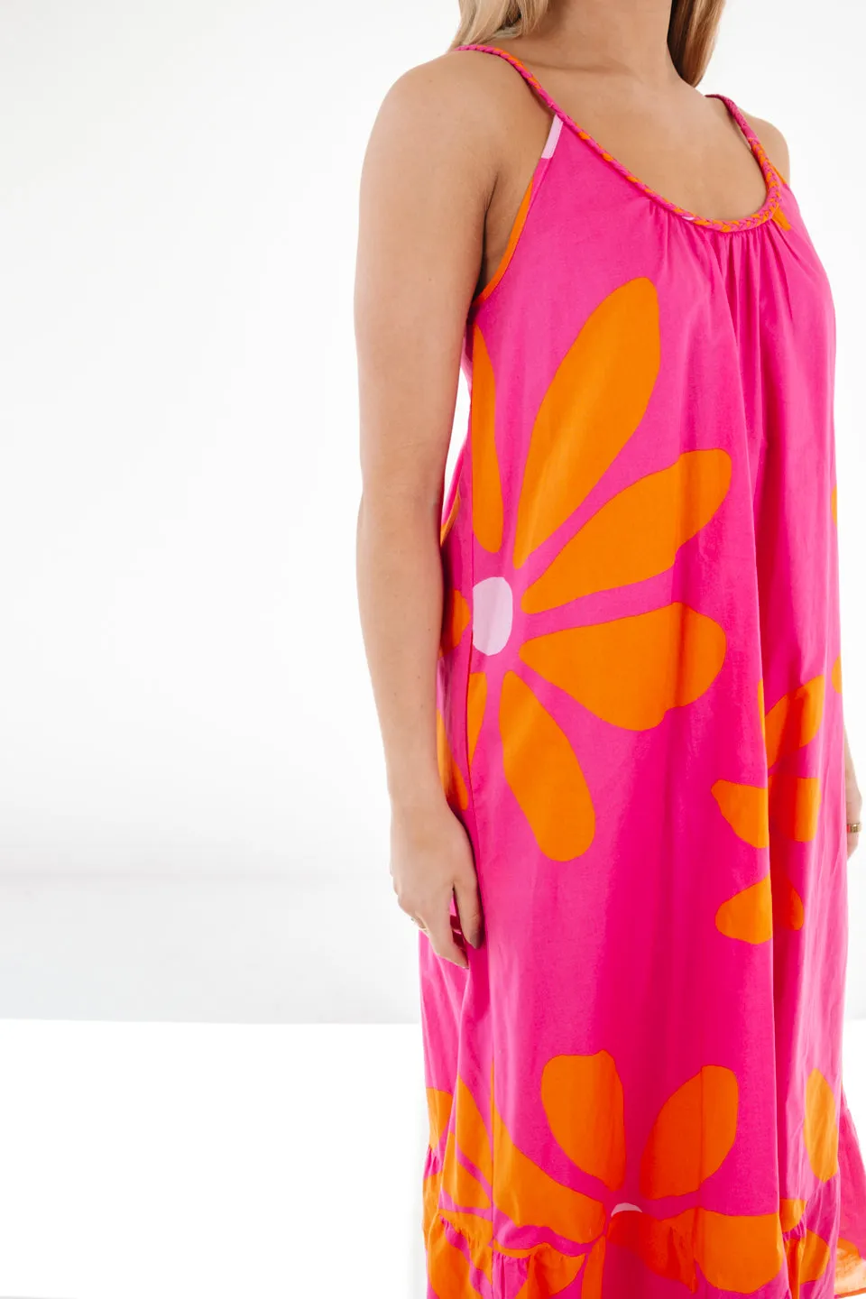 The Maui Braid Strap Midi Dress - Pink