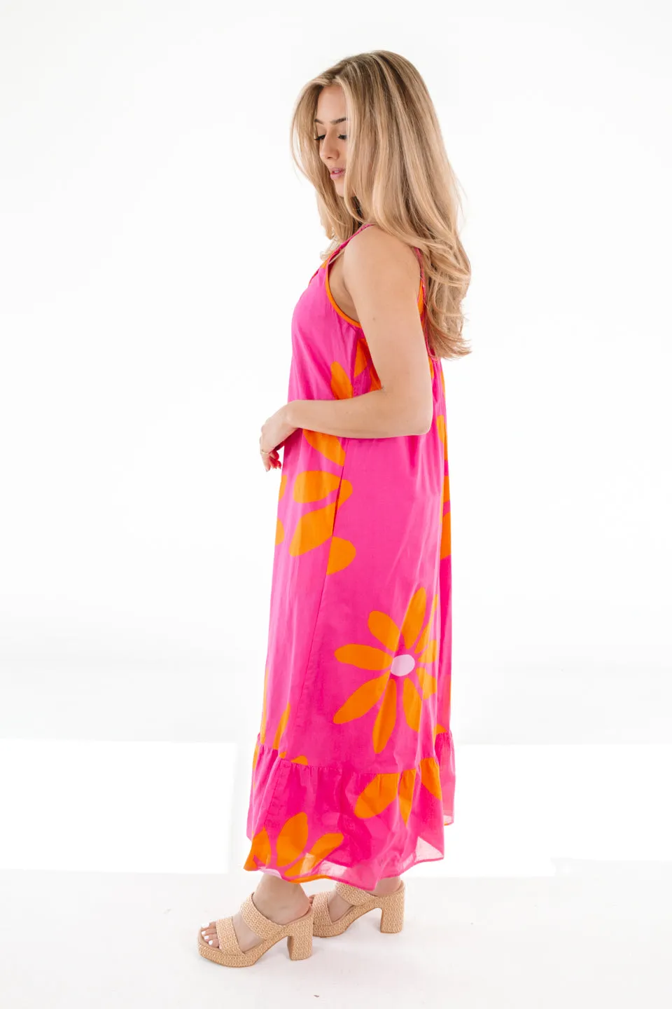 The Maui Braid Strap Midi Dress - Pink