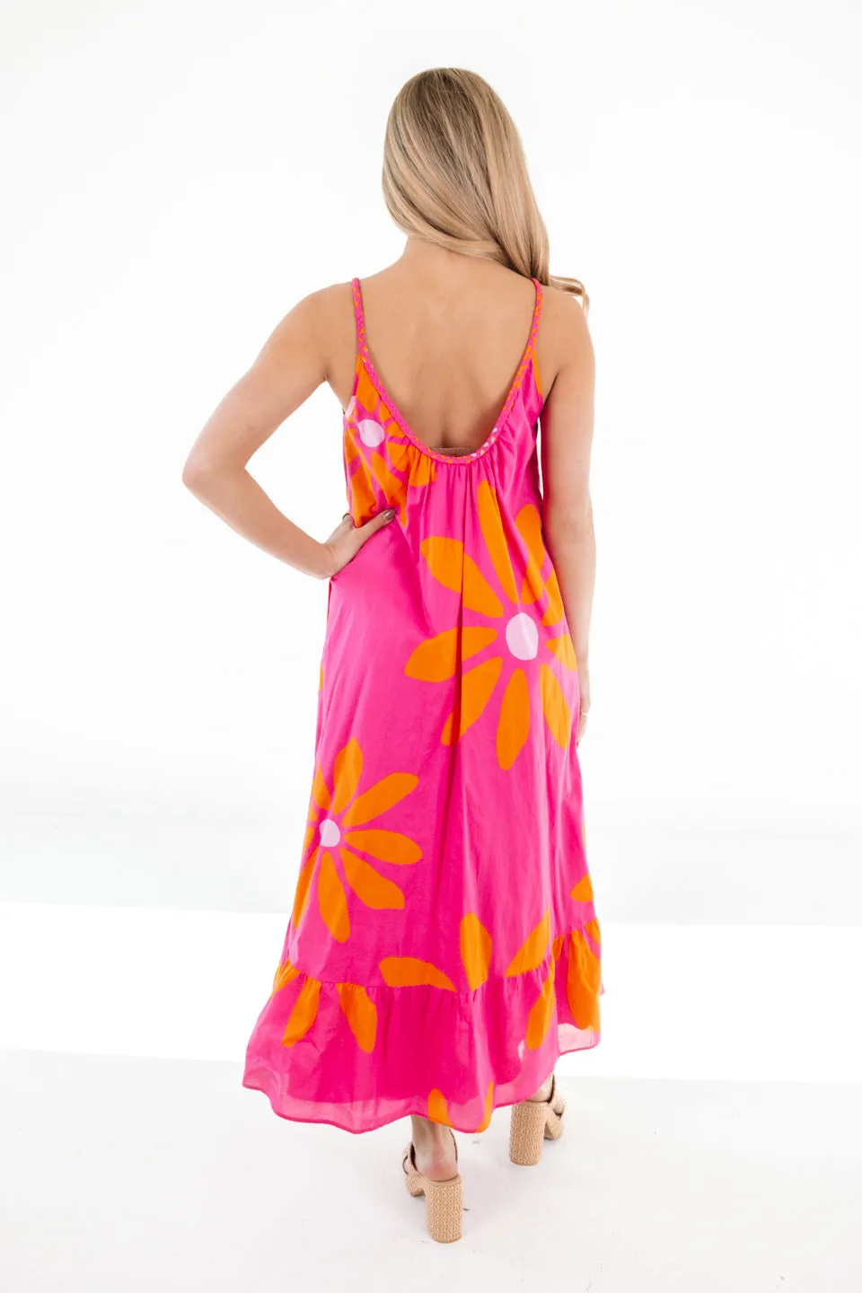 The Maui Braid Strap Midi Dress - Pink