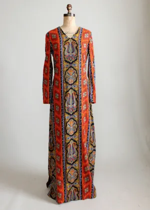 Vintage 1960s Colorful Paisley Print Caftan Dress