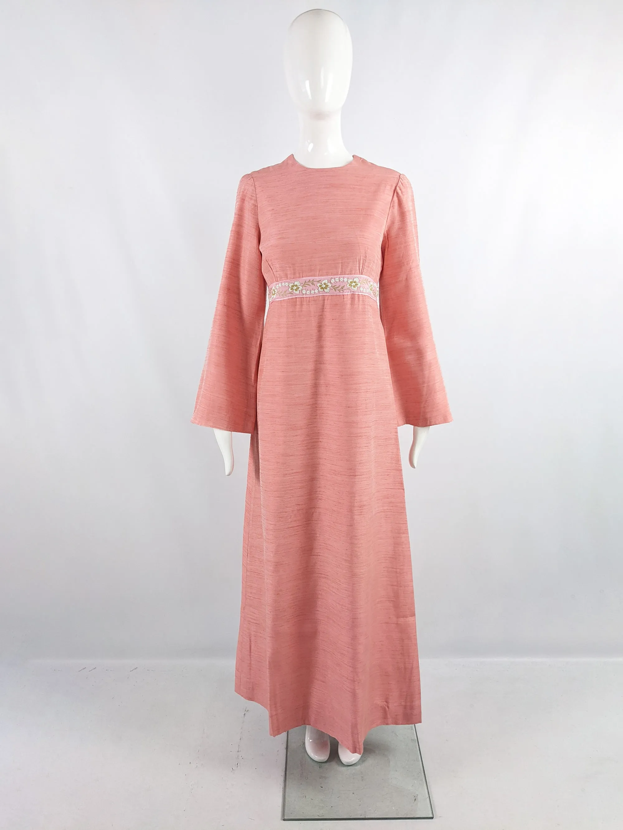 Vintage 1960s Raw Silk Peach Maxi Dress