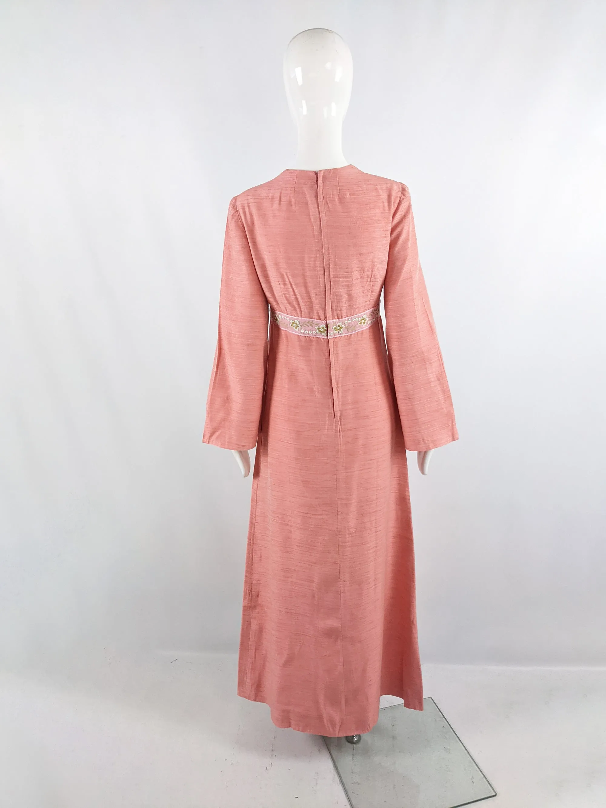 Vintage 1960s Raw Silk Peach Maxi Dress