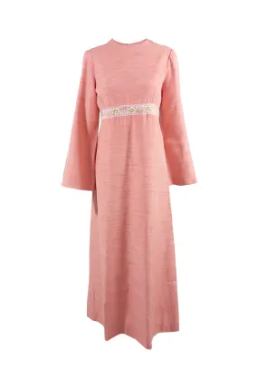Vintage 1960s Raw Silk Peach Maxi Dress