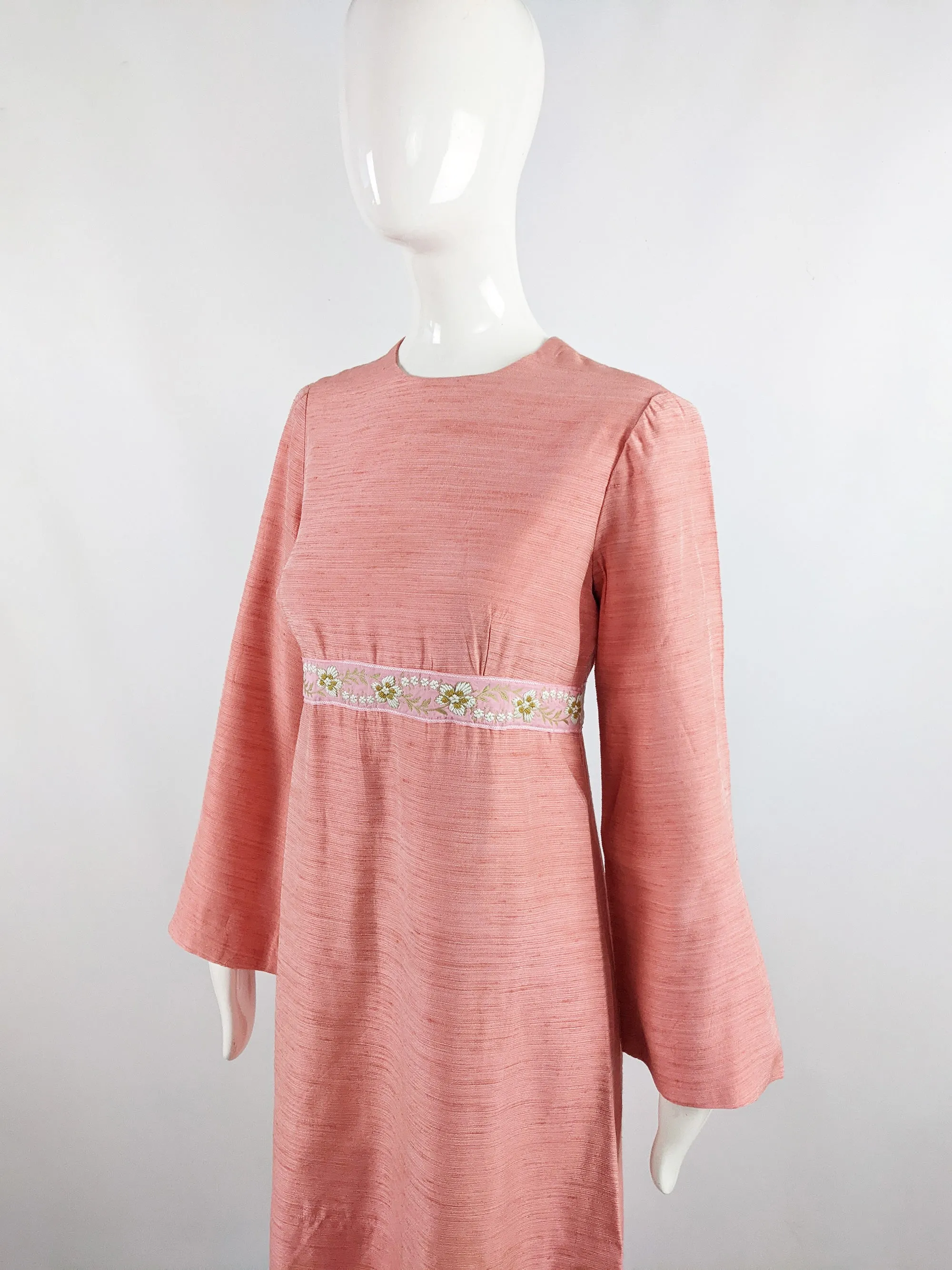 Vintage 1960s Raw Silk Peach Maxi Dress