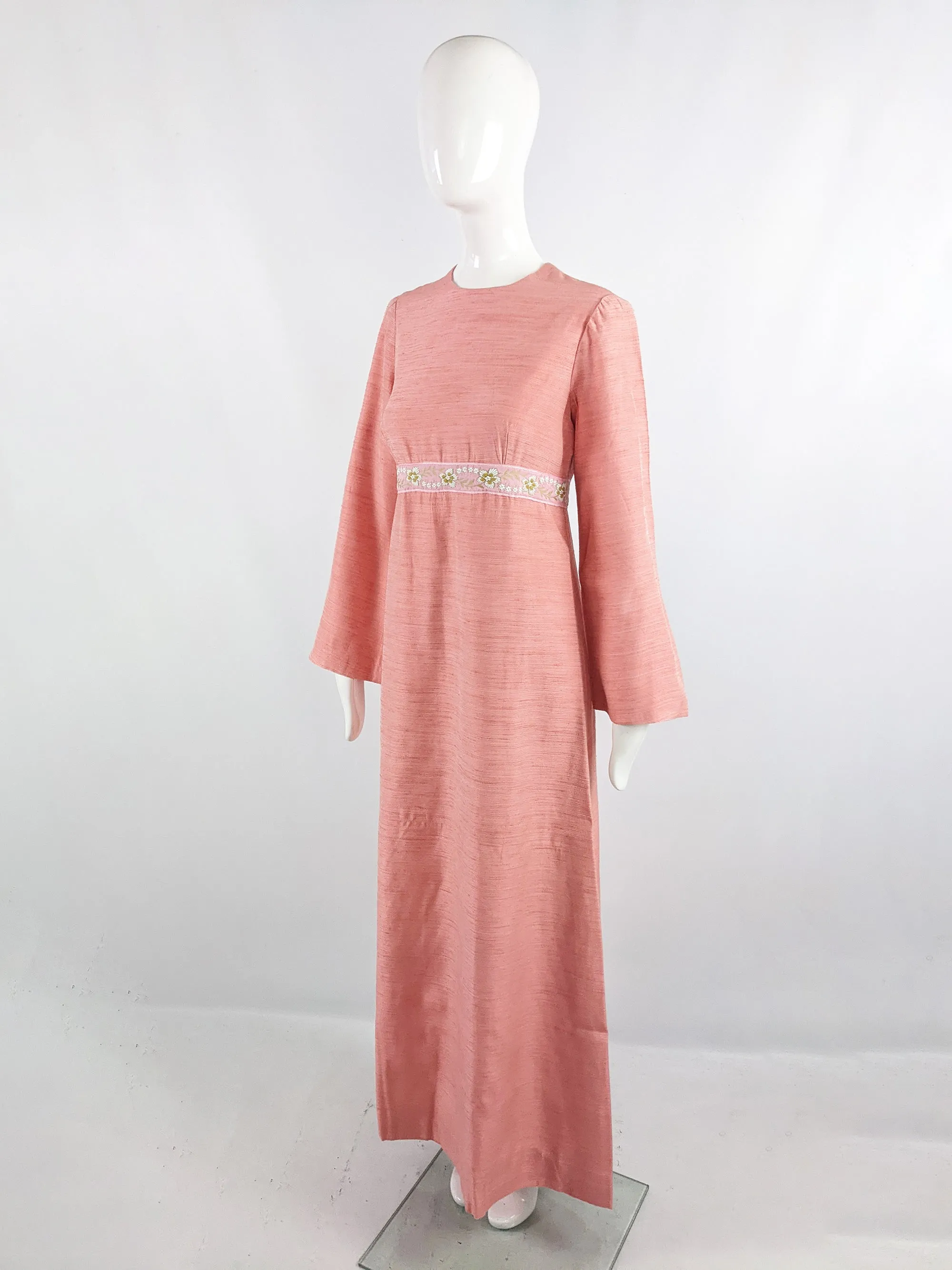 Vintage 1960s Raw Silk Peach Maxi Dress